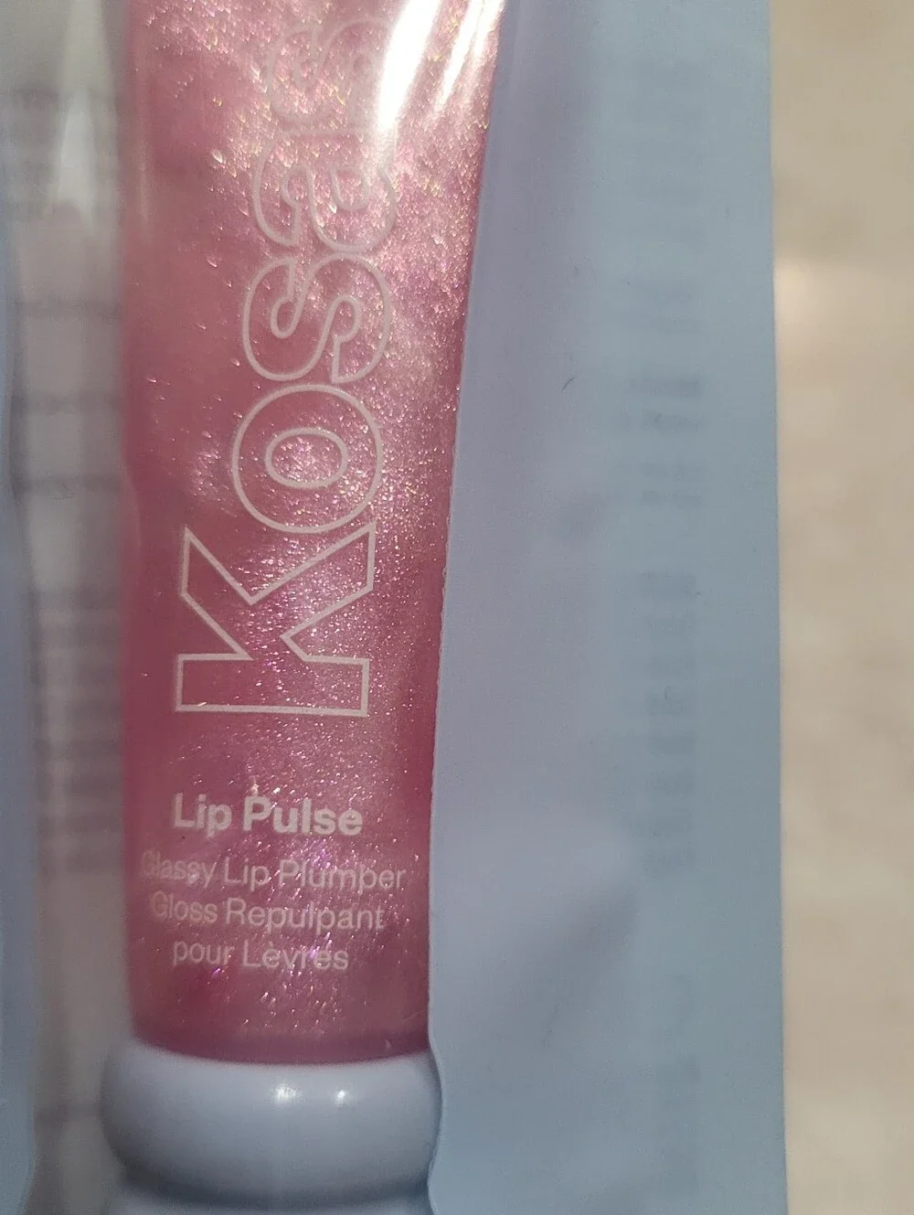 Kosas Lip Pulse Glassy Lip Plumper Gloss Aura Flare Clear Pink Shimmer